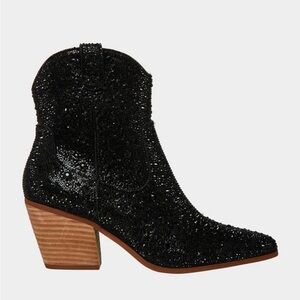 Betsey Johnson new in box, unworn, Diva Black Rhinestones western booties.